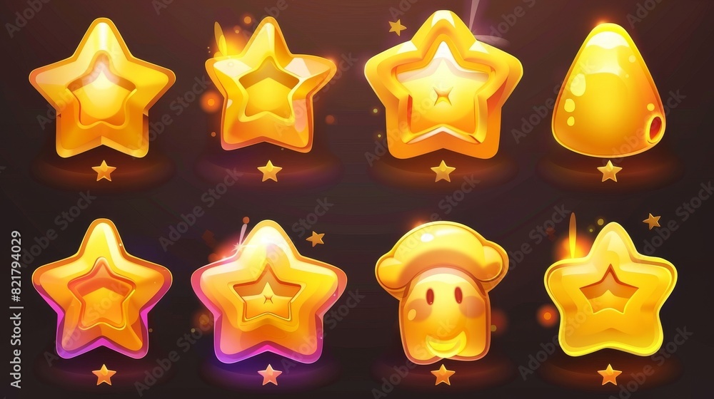 Aufkleber game sprite animation set with rotating stars, rate sequence frame, ui design elements, bonus clipar