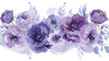 Purple floral border with watercolor for wedding birt