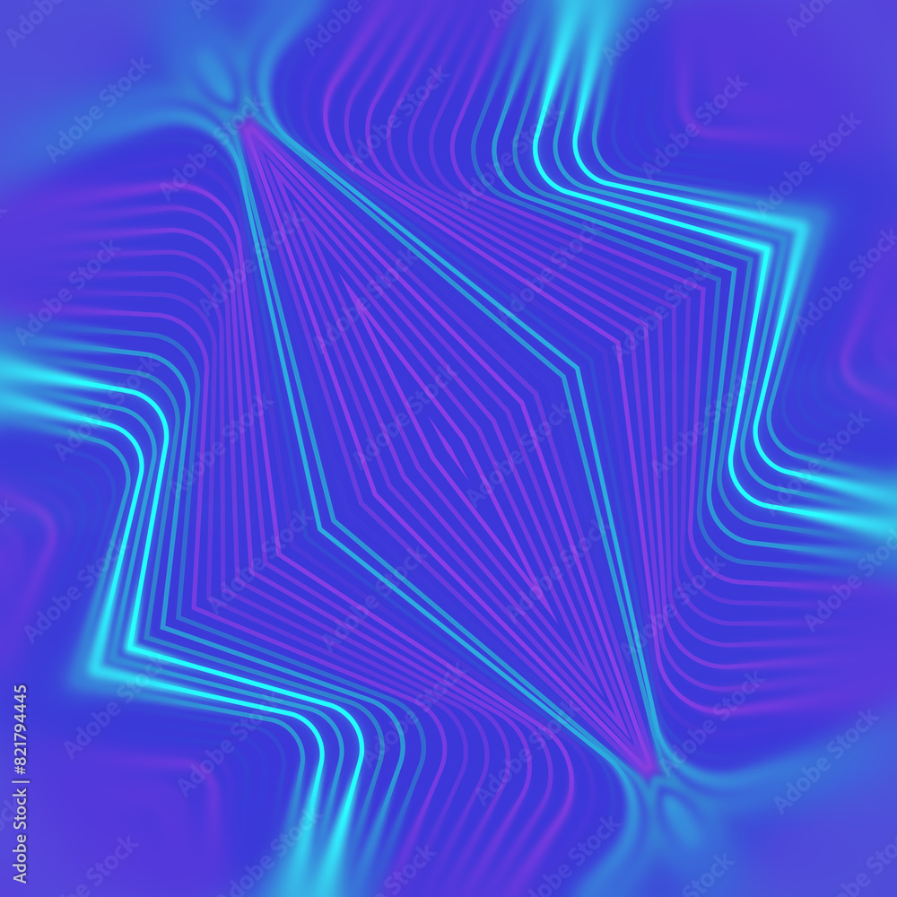 Poster symmetrical pattern of light blue stripes on blue background. 3d rendering digital illustration