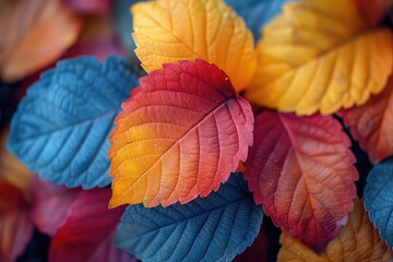 This image is an abstract painting of leaves in various colors