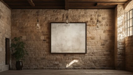 Blank poster on a stone wall in a historical area, classic architecture