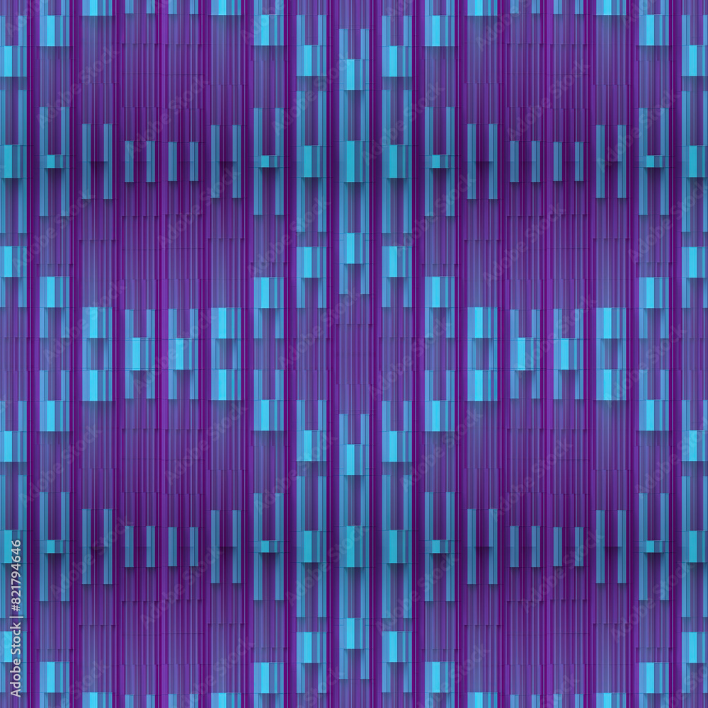 Poster fascinating wavy digital illustration of blue rectangular geometric shapes on a purple background. 3