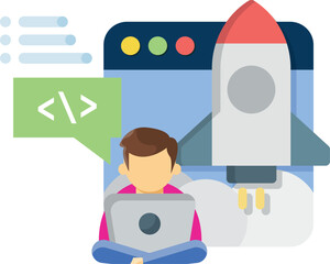 The guy is working at a coding startup.