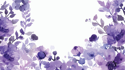 Purple flower watercolor border for wedding birthday