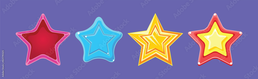 Poster game ui glossy star object and item vector set