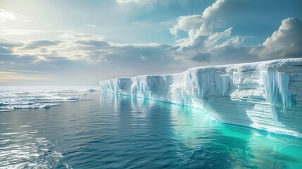 Pearly White Ice Cliffs Reflecting Soft Blue Polar Light in a Serene Landscape