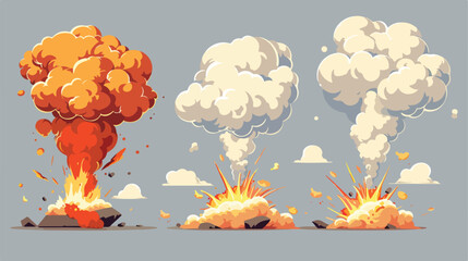 Cartoon bomb explosion storyboard. Clouds boom 