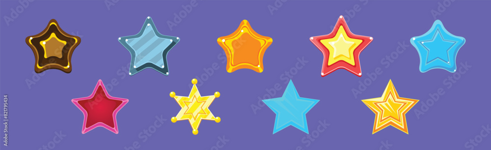 Poster game ui glossy star object and item vector set