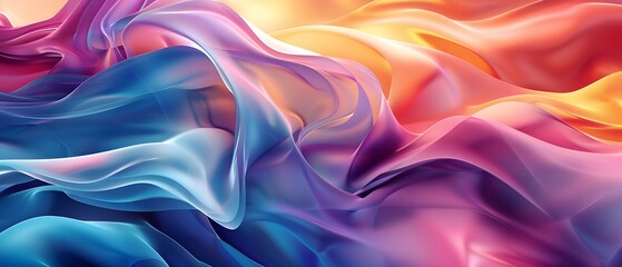 Obraz premium Multicolored Fabric texture in Pink, Purple, Blue, Orange, and Yellow. abstract Wavy background. copy space. mock up presentation.