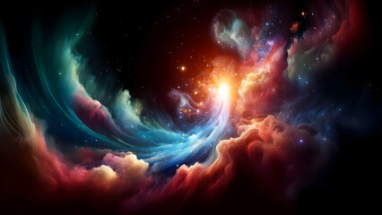 Obraz premium Colorful Cosmic Nebula with Ethereal Light A Journey Through Space