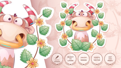 Cow Cartoon Character. Cute Amimal. Illustration for Kids