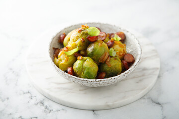 Brussels sprout with onion and bacon