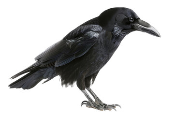 Carrion Crow with inquisitive look, Corvus corone, isolated on white