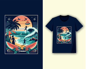 Summer T-Shirt Design with Plame tree, 