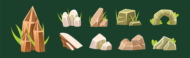 Rock and Mountain Rough Terrain Game Element Vector Set