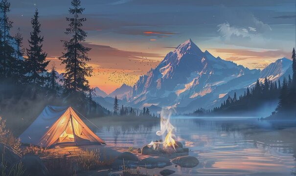 Camping tent  with landscape 