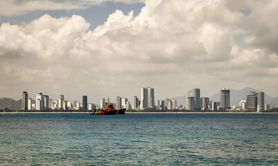 Khanh Hoa, Vietnam Feb 29,2024 - view of Nha Trang sity skyline look from Vinpearl Habour