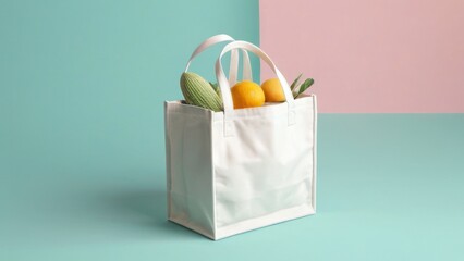 tote bag mock up isolated on flat pastel color background