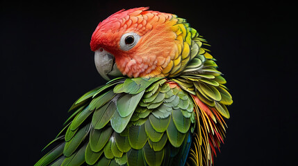 Ara parrot on a black background 