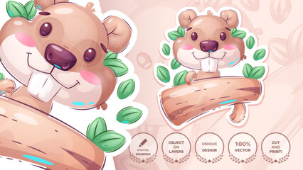Beaver Cartoon Character. Cute Amimal. Illustration for Kids