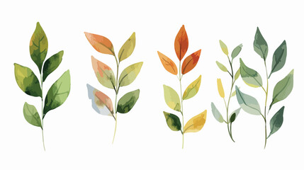 Leaves watercolor Four  Hand painting floral illustration