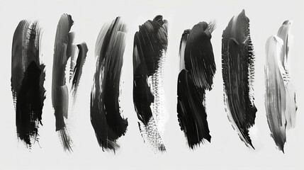 Black ink stencils. Paintbrush, splash, spray, ink splatter and paint marks. Artistic graphic box, black blots, grunge brush strokes line black and grunge frames for text.