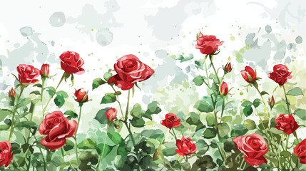 Red rose flower garden with watercolor for wedding bi