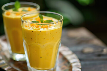 Refreshing Mango Smoothie with Chia Seeds Served in Tall Glasses