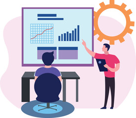 Boy looking at business graph.