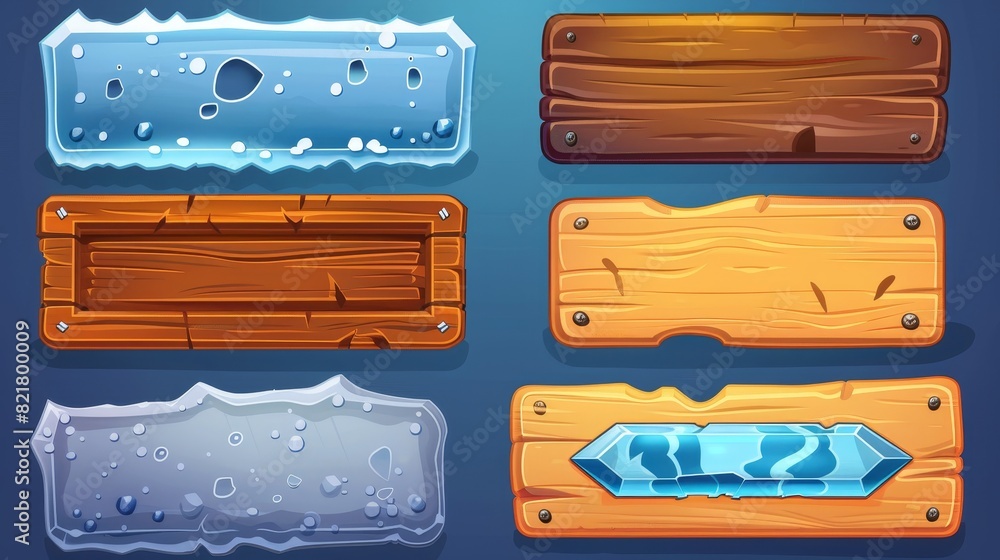 Poster this modern cartoon set of rectangular buttons from different materials is isolated on a white backg