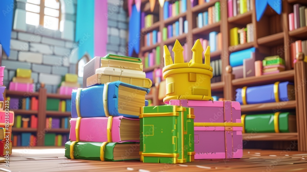 Poster three dimensional illustration of books on a background. design of colorful hardcover literature vol