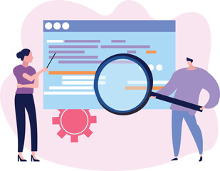 The boy is doing programming research.