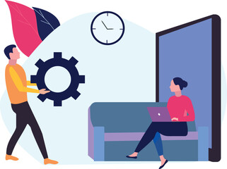 The boy is bringing the setting.