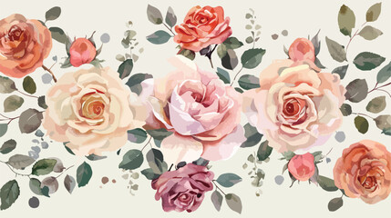 Rose flower bouquet collection with watercolor for background