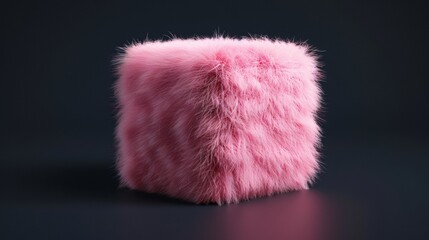Colorful furry cube isolated on black background, style 3D, pink