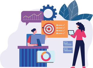 The girl is working at her desk.