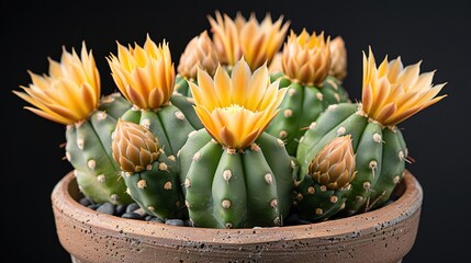 A beautiful and unique cactus with bright yellow flowers