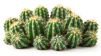 Fototapeta premium A variety of small cacti in a white background.