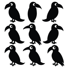 Set of Toucan animal black Silhouette Vector on a white background