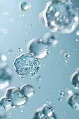 Cosmetic Essence, Liquid bubble, Molecule inside Liquid Bubble on water background