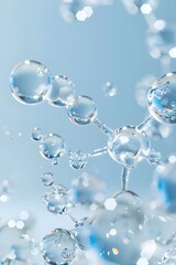 Cosmetic Essence, Liquid bubble, Molecule inside Liquid Bubble on water background