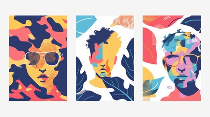 Modern illustration of abstract faces for an art exhibition flyer design, perfect for an art center or festival event. Creative graphics with surreal characters, Cartoon modern templates for your