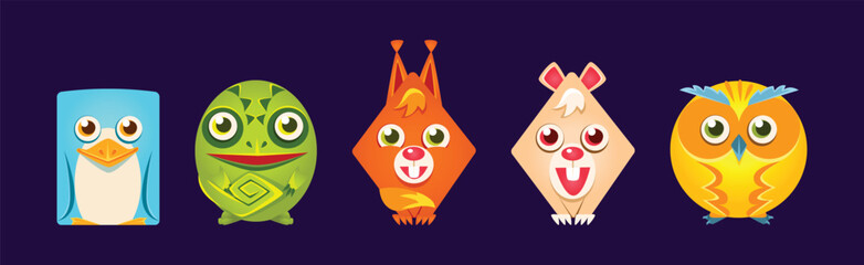 Funny Animal Character in Geometric Shape Vector Set