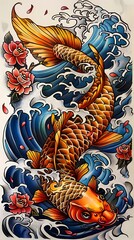 
fancy koi Draw beautiful lines, Japanese style tattoo designs, brutal, beautiful fish, combined with water patterns, lotus flowers, tattoos.
color