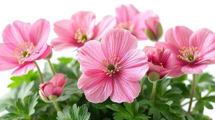 A beautiful close-up of pink flowers with a white background.