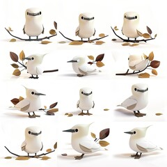 Little Gannet Bird Cute character multiple posses and expression children's book illustration style