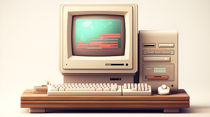  Retro desktop setup with keyboard and screen.
