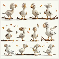 Little Dodo Bird Cute character multiple posses and expression children's book illustration style