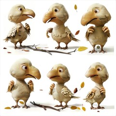 Little Dodo Bird Cute character multiple posses and expression children's book illustration style