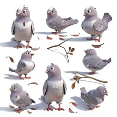 Little Dove Bird Cute character multiple posses and expression children's book illustration style